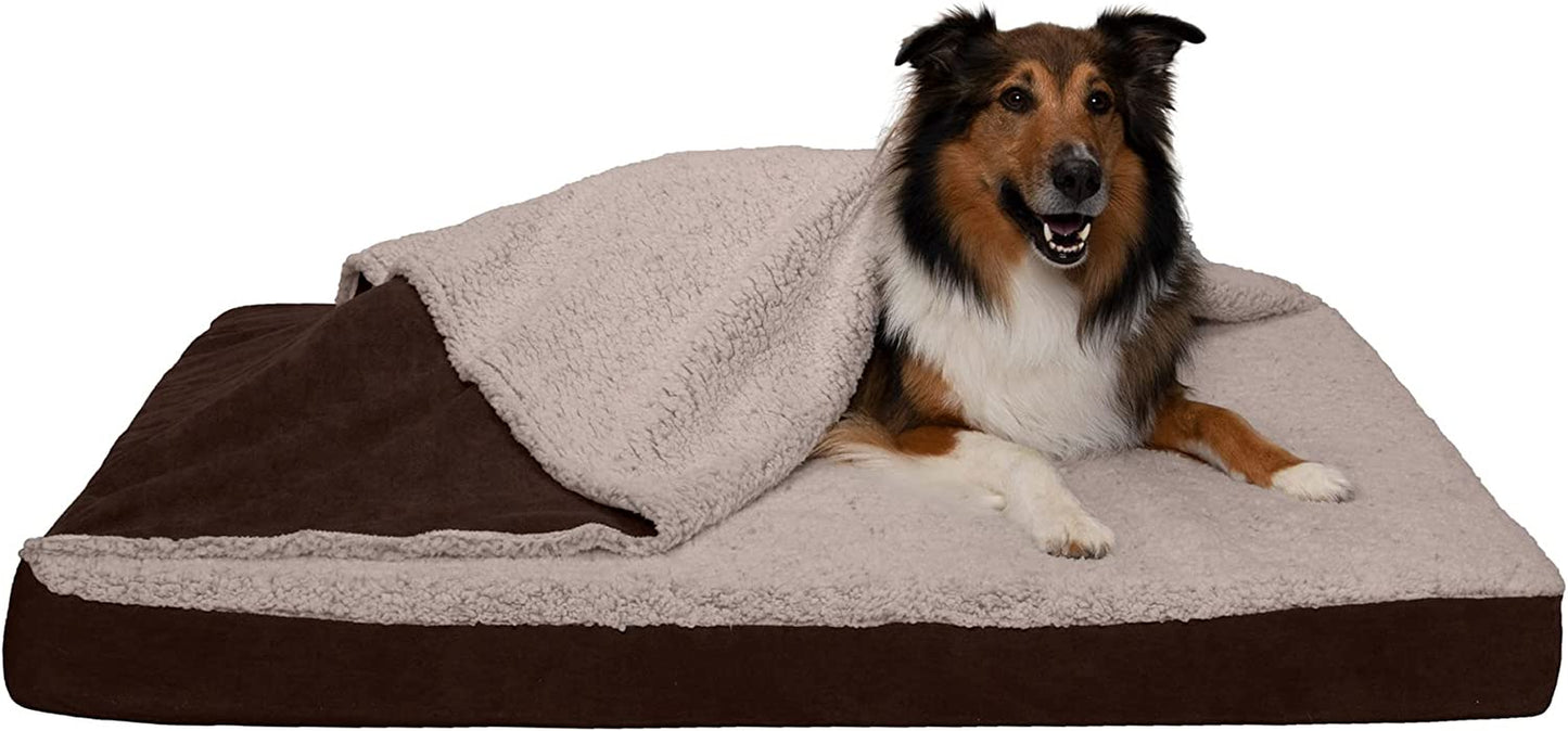 Memory Foam Dog Bed for Large Dogs W/ Removable Washable Cover, for Dogs up to 95 Lbs - Berber & Suede Blanket Top Mattress - Espresso, Jumbo/Xl