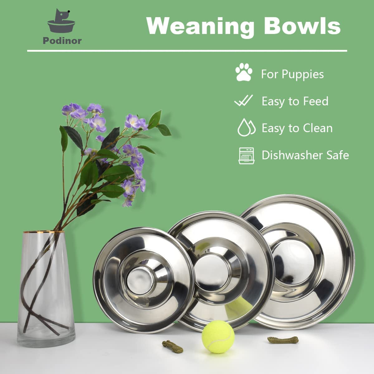 Stainless Steel Puppy Dog Bowls 2 Pack, Pets Puppies Feeding Food and Water Weaning Bowls Dishes Feeder