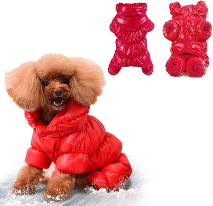 Winter Puppy Dog Coat Waterproof Windproof Dog Clothes Cold Weather Dog Snowsuit Warm Fleece Dog Apparel for Dog Jacket for Small Dogs Red XS