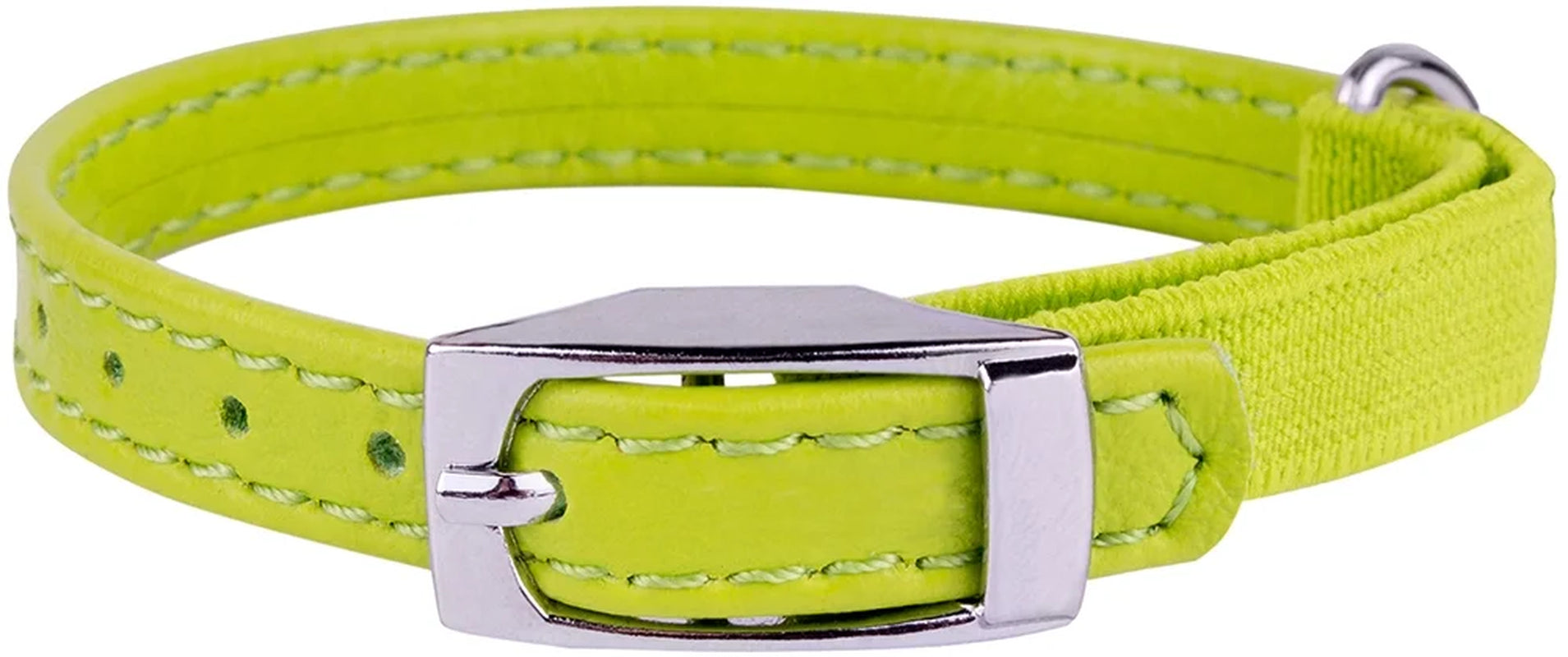 Leather Cat Collar Breakaway Safety Collars Elastic Strap for Small Cats Kitten with Bell, Lime Green