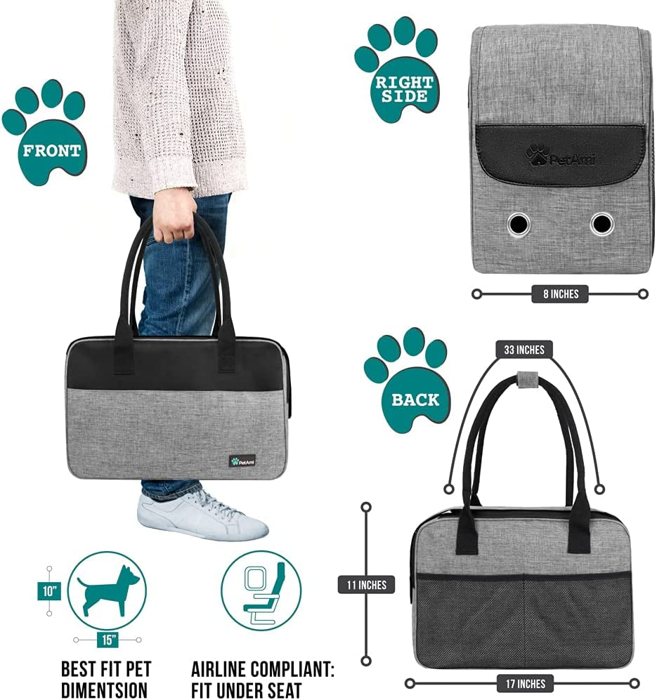 Dog Purse Carrier for Small Dogs, Airline Approved Soft Sided Pet Carrier with Pockets, Ventilated Dog Carrying Bag for Puppy Cat, Dog Travel Supplies Bag, Sherpa Bed, Max 12 Lbs, Gray