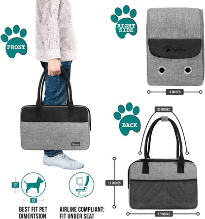 Dog Purse Carrier for Small Dogs, Airline Approved Soft Sided Pet Carrier with Pockets, Ventilated Dog Carrying Bag for Puppy Cat, Dog Travel Supplies Bag, Sherpa Bed, Max 12 Lbs, Gray