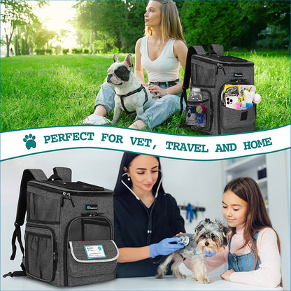 Dog Backpack Carrier, Airline Approved Cat Backpacks for Carrying Small Large Cats, Pet Carrier Back Pack, Ventilated Soft Sided for Travel, Hiking, Camping, Max 18 Lbs, Charcoal