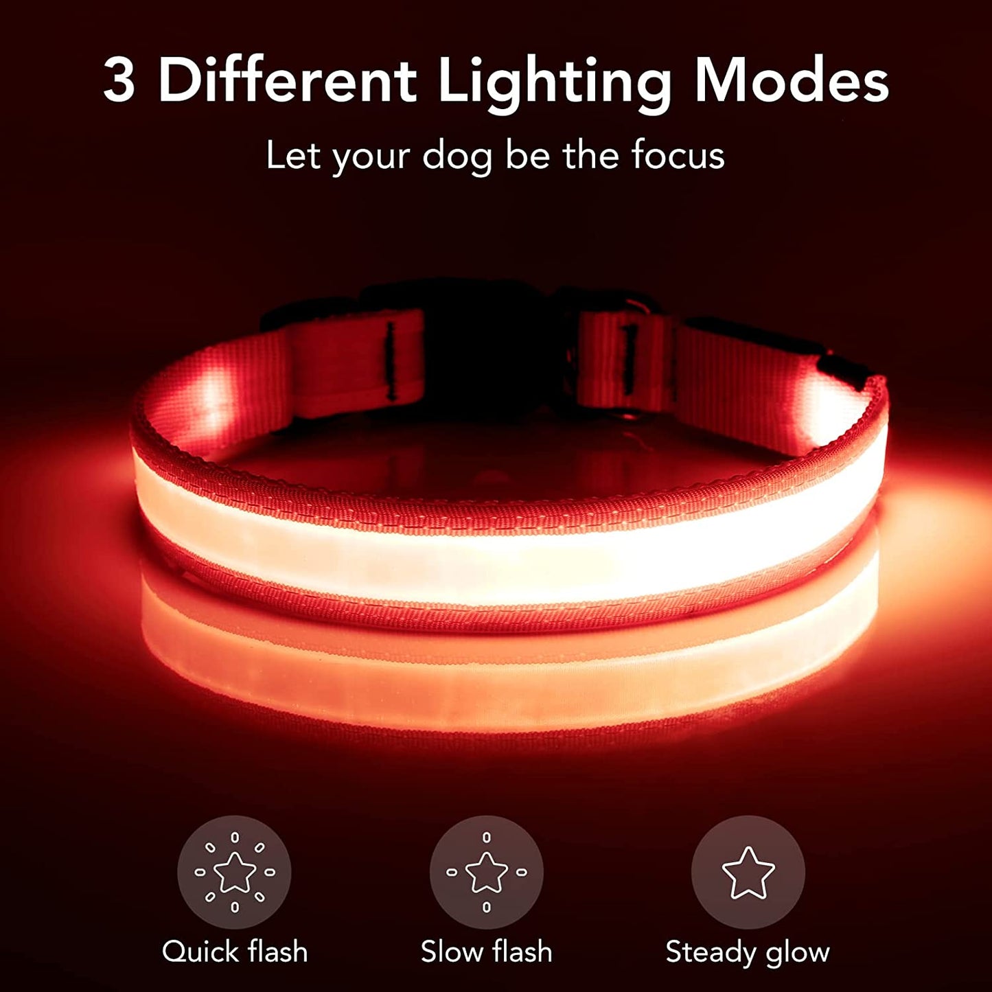 LED Dog Collar, Light up Dog Collar Adjustable USB Rechargeable Super Bright Safety Light Glowing Collars for Dogs(Medium,Red)