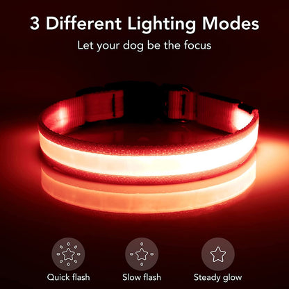 LED Dog Collar, Light up Dog Collar Adjustable USB Rechargeable Super Bright Safety Light Glowing Collars for Dogs(Medium,Red)