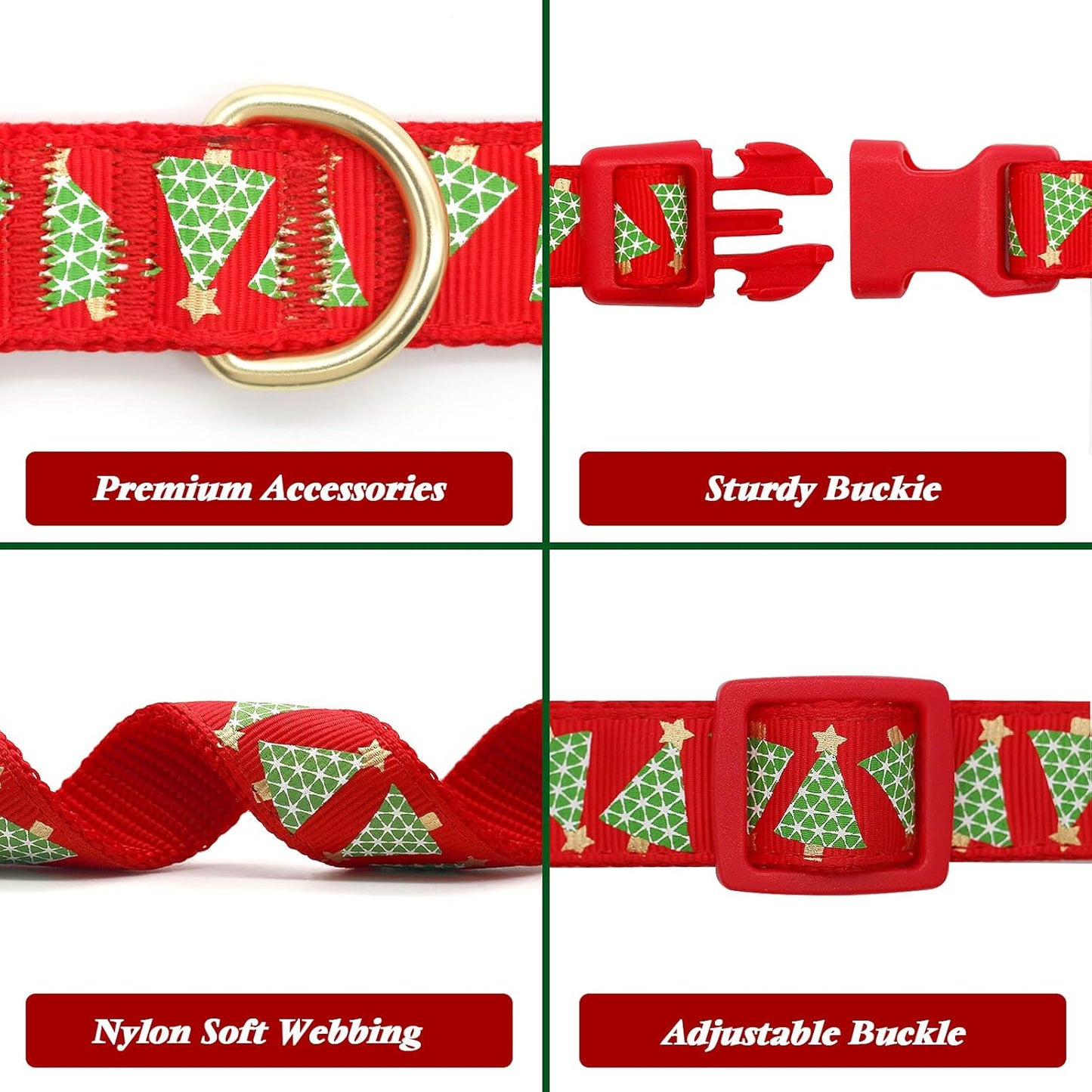 Christmas Dog Collar with Bow Tie Adjustable Dog Collar Festival Green Tree Dog Collar for Medium Dogs