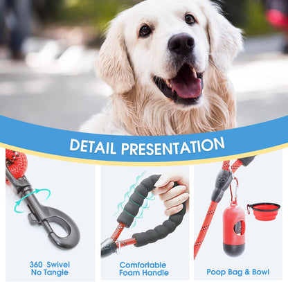 2 Packs 5/6 FT Dog Leash with Comfortable Padded Handle and Highly Reflective Threads Dog Leashes for Small Medium and Large Dogs (5FT-1/2'', Black+Red)