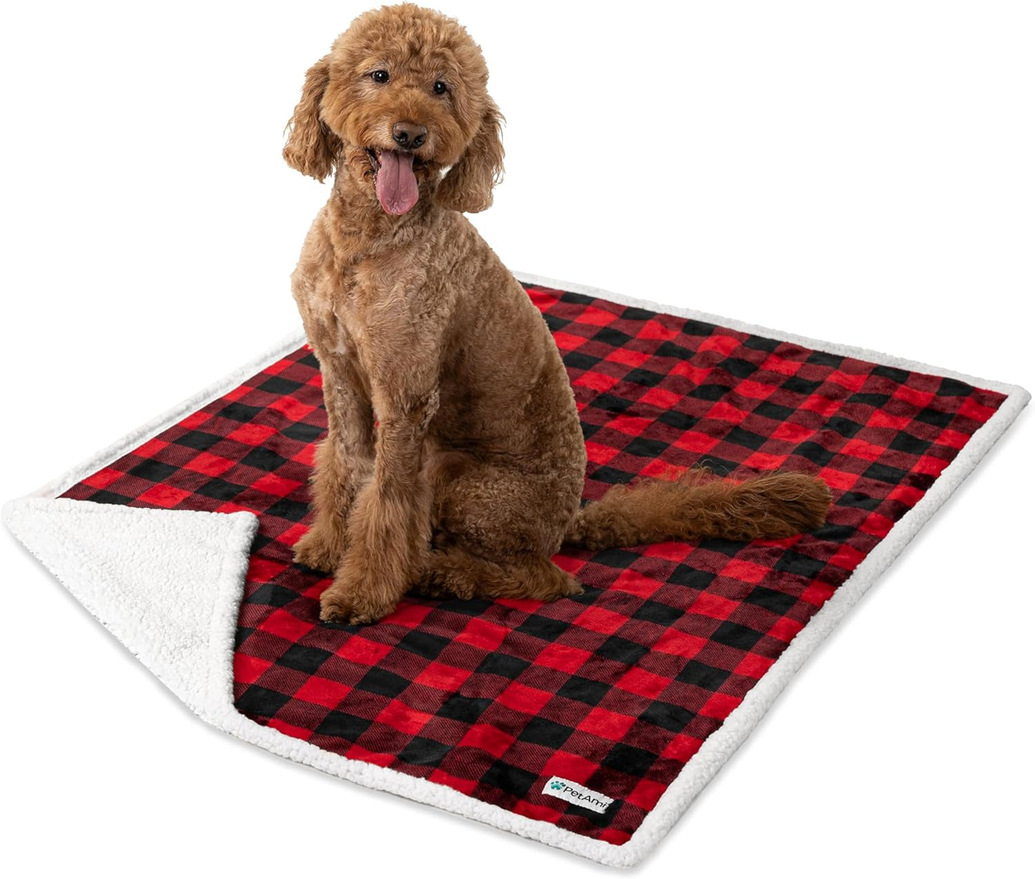 Waterproofdog Blanket for Bed, XL Dog Pet Blanket Couch Cover Protection, Sherpa Fleece Leakproof Bed Blanket for Crate Kennel Sofa Furniture Protector, Reversible Soft Plush 80X60 Checker Red