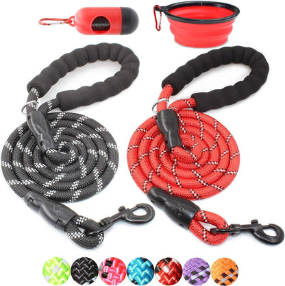 2 Packs 5/6 FT Dog Leash with Comfortable Padded Handle and Highly Reflective Threads Dog Leashes for Small Medium and Large Dogs (5FT-1/2'', Black+Red)