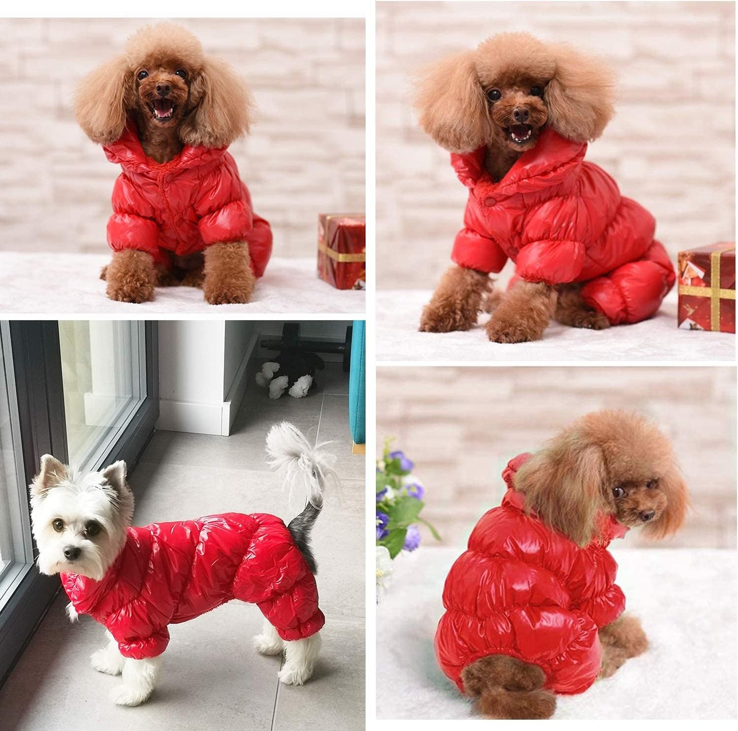 Winter Puppy Dog Coat Waterproof Windproof Dog Clothes Cold Weather Dog Snowsuit Warm Fleece Dog Apparel for Dog Jacket for Small Dogs Red XS