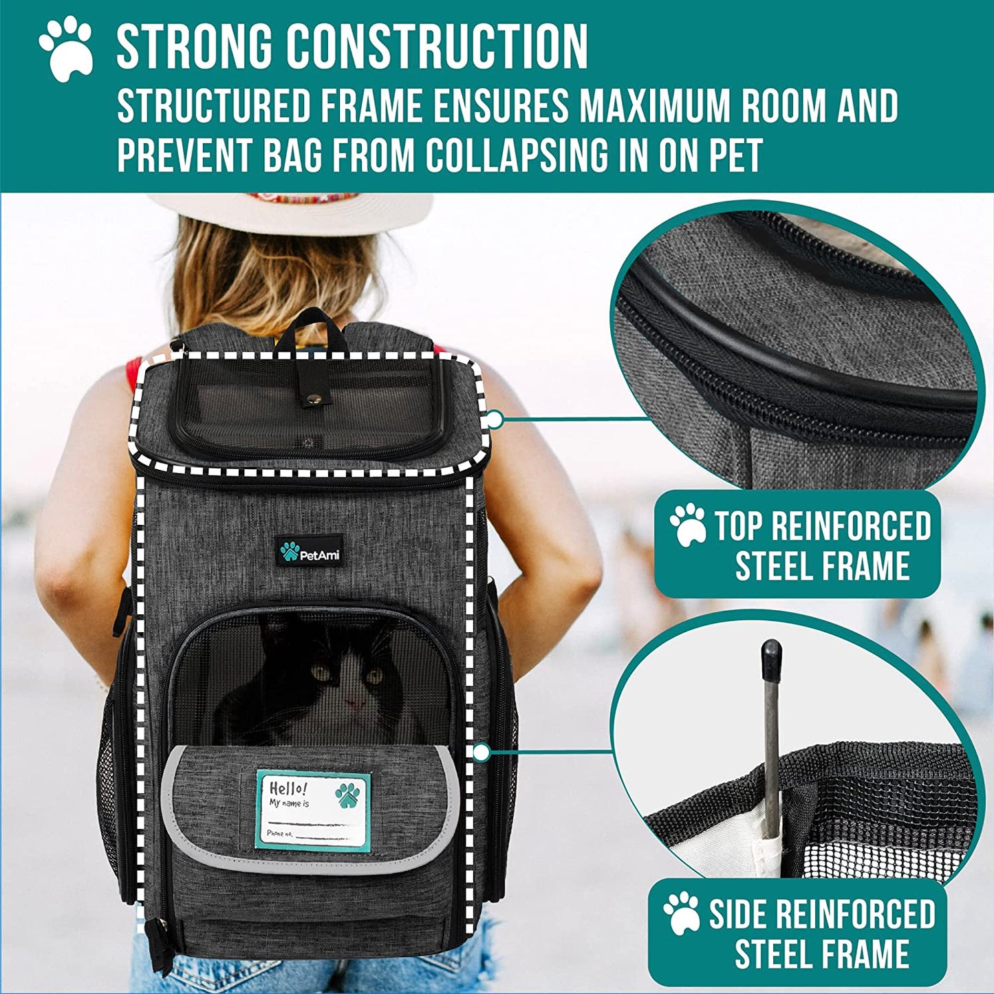 Dog Backpack Carrier, Airline Approved Cat Backpacks for Carrying Small Large Cats, Pet Carrier Back Pack, Ventilated Soft Sided for Travel, Hiking, Camping, Max 18 Lbs, Charcoal