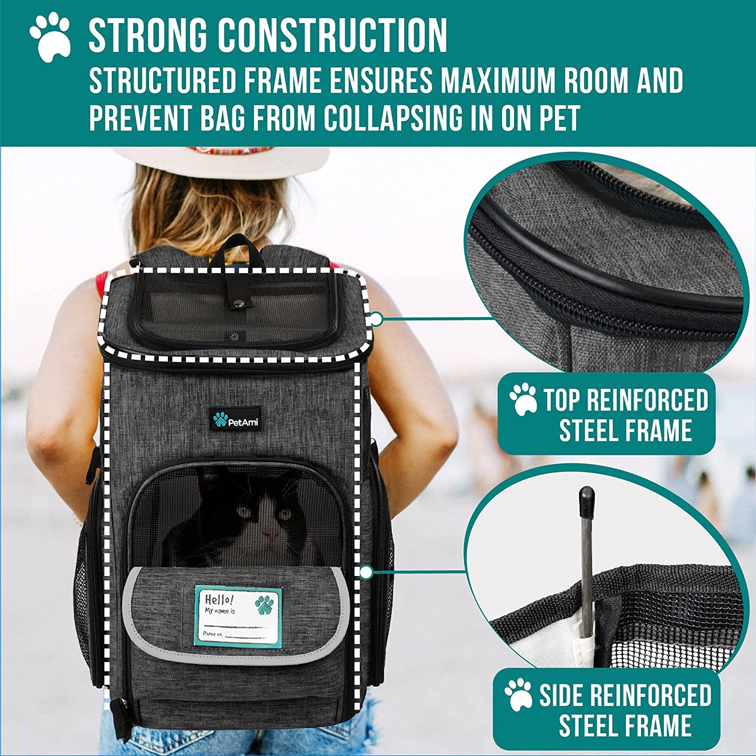 Dog Backpack Carrier, Airline Approved Cat Backpacks for Carrying Small Large Cats, Pet Carrier Back Pack, Ventilated Soft Sided for Travel, Hiking, Camping, Max 18 Lbs, Charcoal