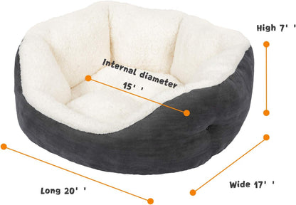 Small Dog Bed, Cat Bed for Indoor Cats, Puppy Beds for Small Dogs, Washable Anti-Slip Bottom Flannel Grey Cat Beds 20 Inch