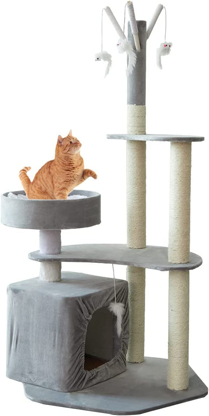 52'' Cat Tree Cat Tower with Scratching Post/Condo/Perch/Platform,Tall Cat Tree for Large Cats and Kitties, Cat Tree House for Indoor Cats