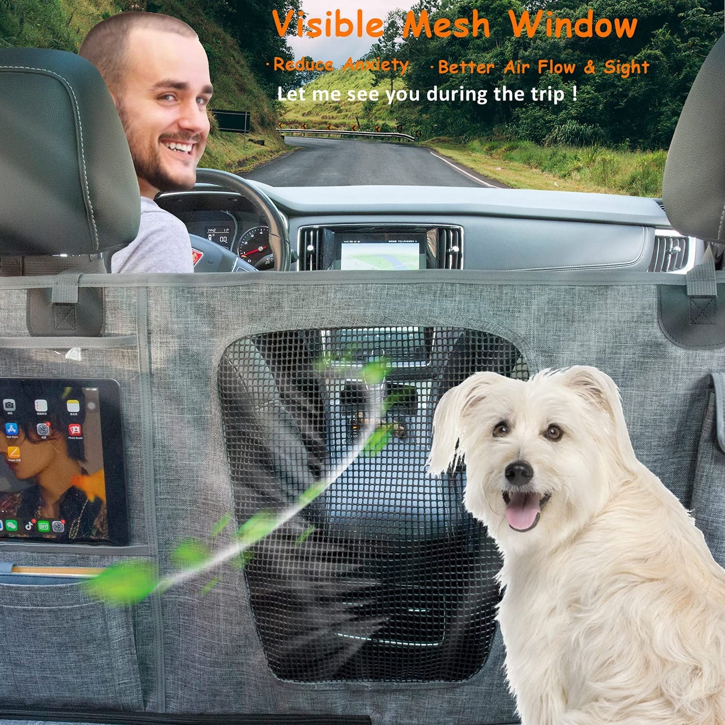 Car Dog Cover Back Seat - Car Hammock for Dogs Waterproof - Dog Car Seat Cover for Backseat with Mesh Window Multiple Pockets for Car/Suv Nonslip Rubber Back Washable