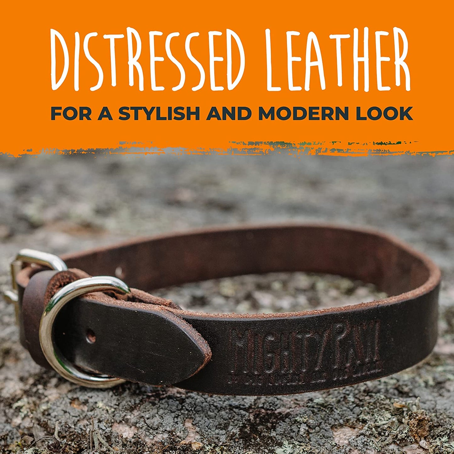 Leather Dog Collar - Genuine Distressed Leather - Strong Metal Buckle - Ultimate Comfort - Modern Style for All Dogs Breeds - Comfort Puppy Collar - (Small - Brown)