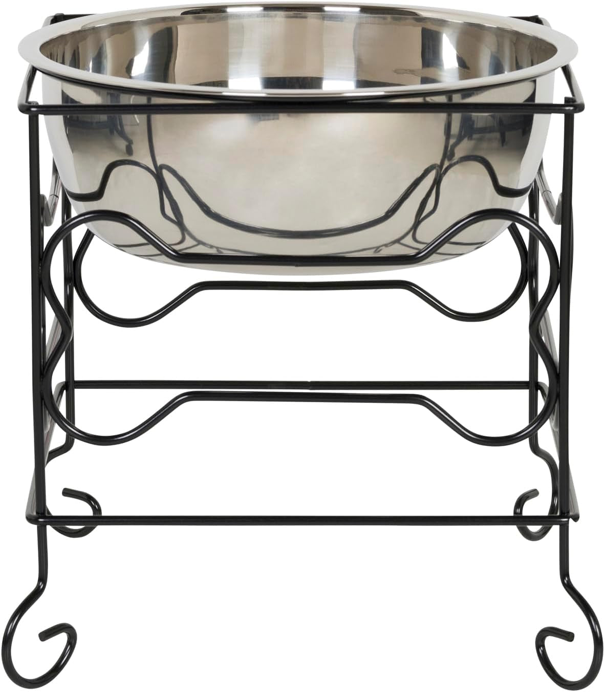 Elevated Stainless Steel Dog & Cat Bowl with Black Wrought Iron Stand, 10-Inch (10.75 Cups)