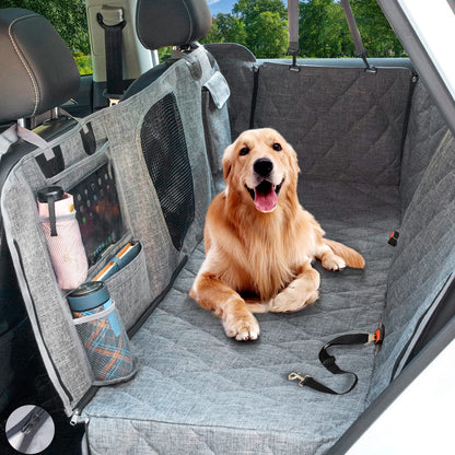 Car Dog Cover Back Seat - Car Hammock for Dogs Waterproof - Dog Car Seat Cover for Backseat with Mesh Window Multiple Pockets for Car/Suv Nonslip Rubber Back Washable