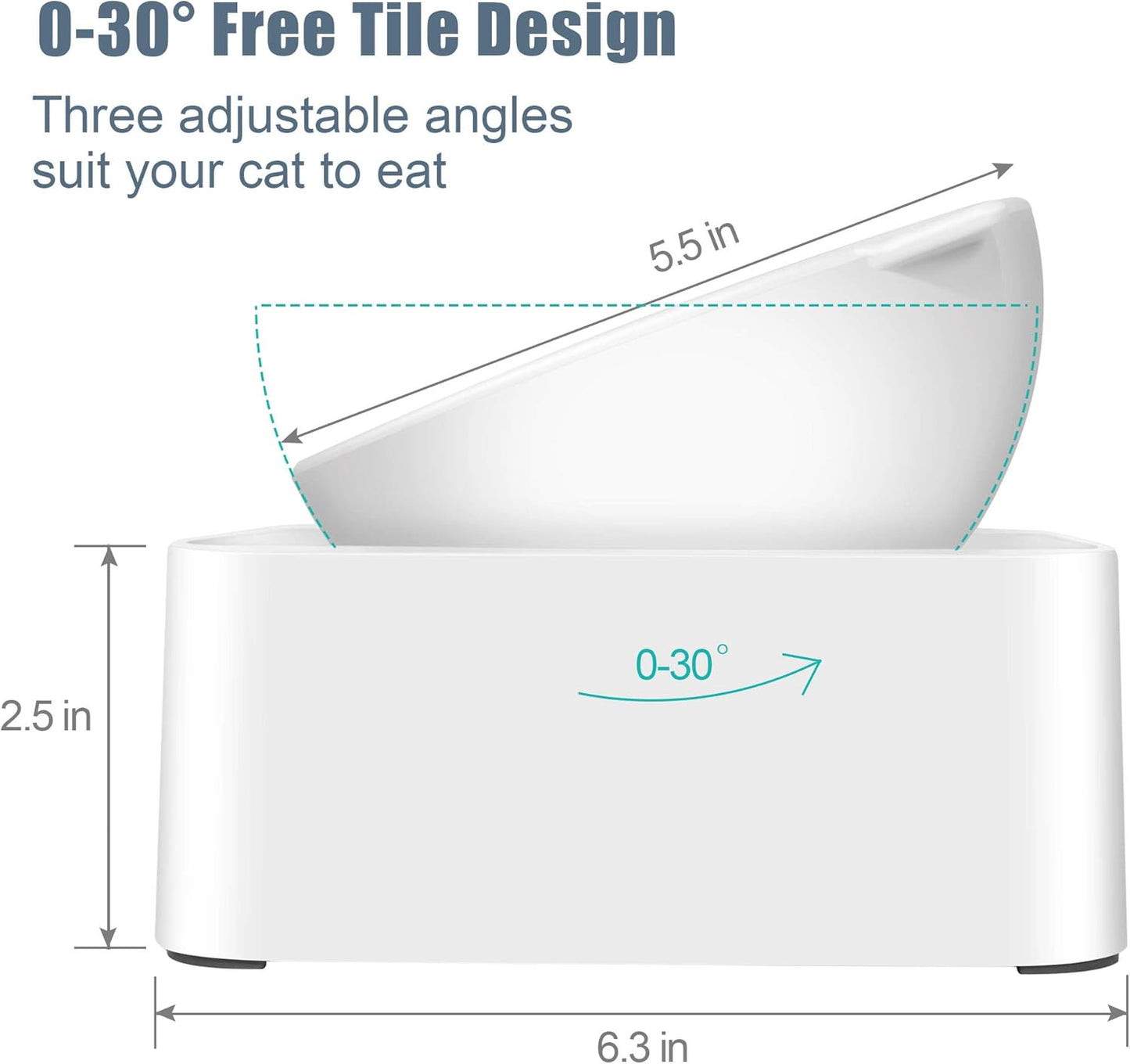 Raised Cat Food Water Bowl Elevated Cat Bowl with Detachable Stand, No Slip Pet Food Feeder Bowl, 0-30°Adjustable Tilted Cat Dog Dish Bowl Stress-Free, Protecting Spine