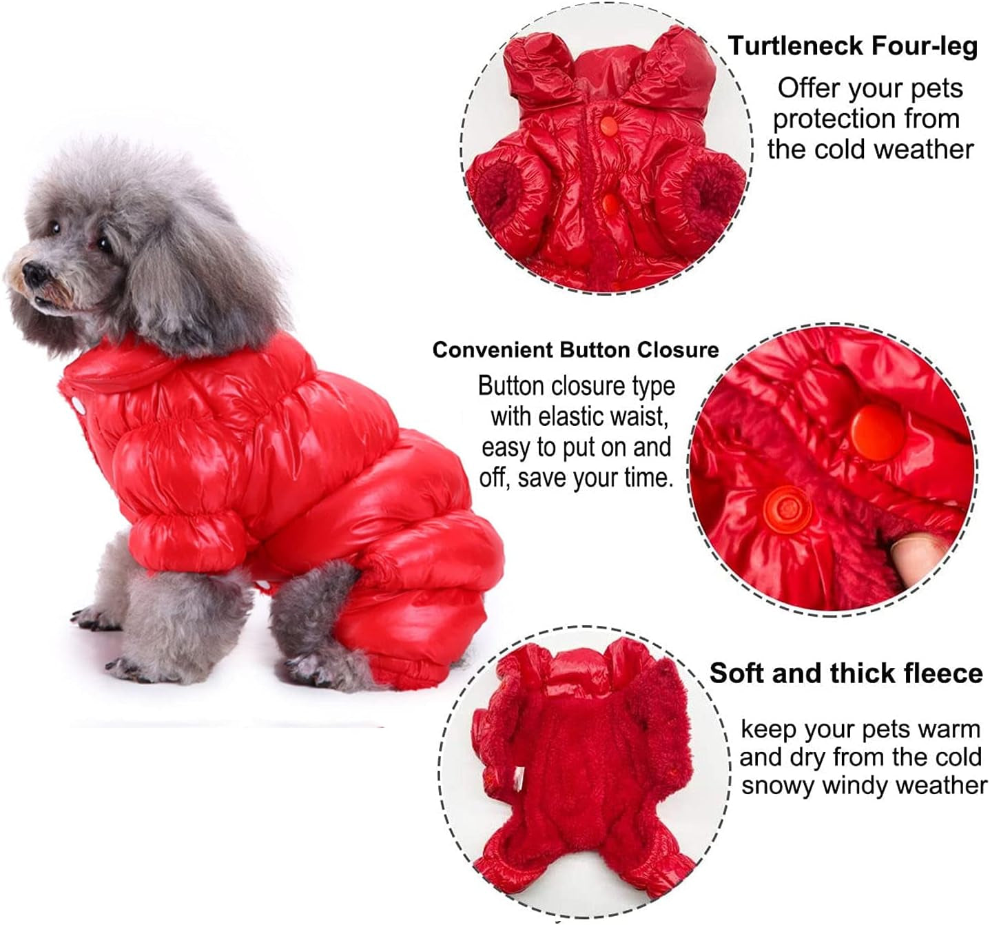 Winter Puppy Dog Coat Waterproof Windproof Dog Clothes Cold Weather Dog Snowsuit Warm Fleece Dog Apparel for Dog Jacket for Small Dogs Red XS