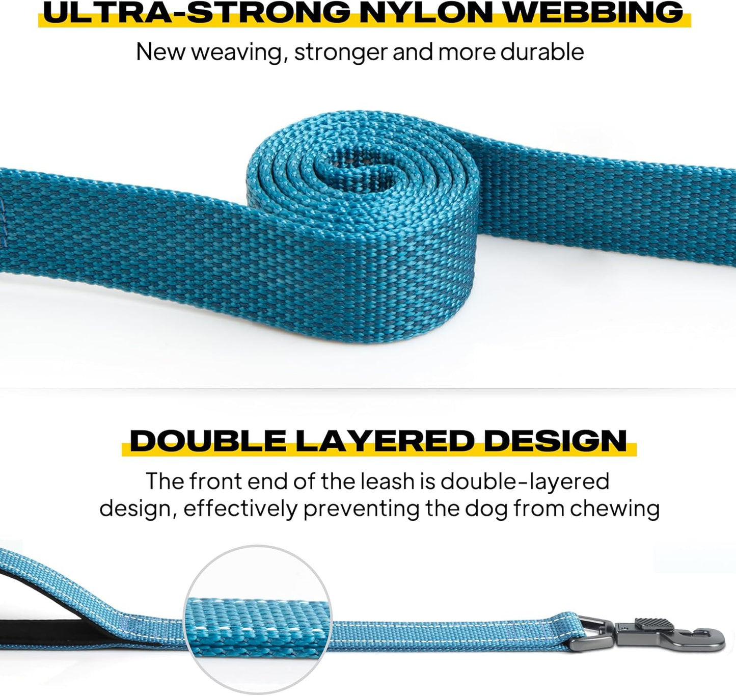 5 FT Heavy Duty Dog Leash with 2 Comfortable Padded Handles, Traffic Handle & Advanced Easy Snap Hook, Reflective Walking Lead for Large, Medium & Small Breed Dogs, Blue