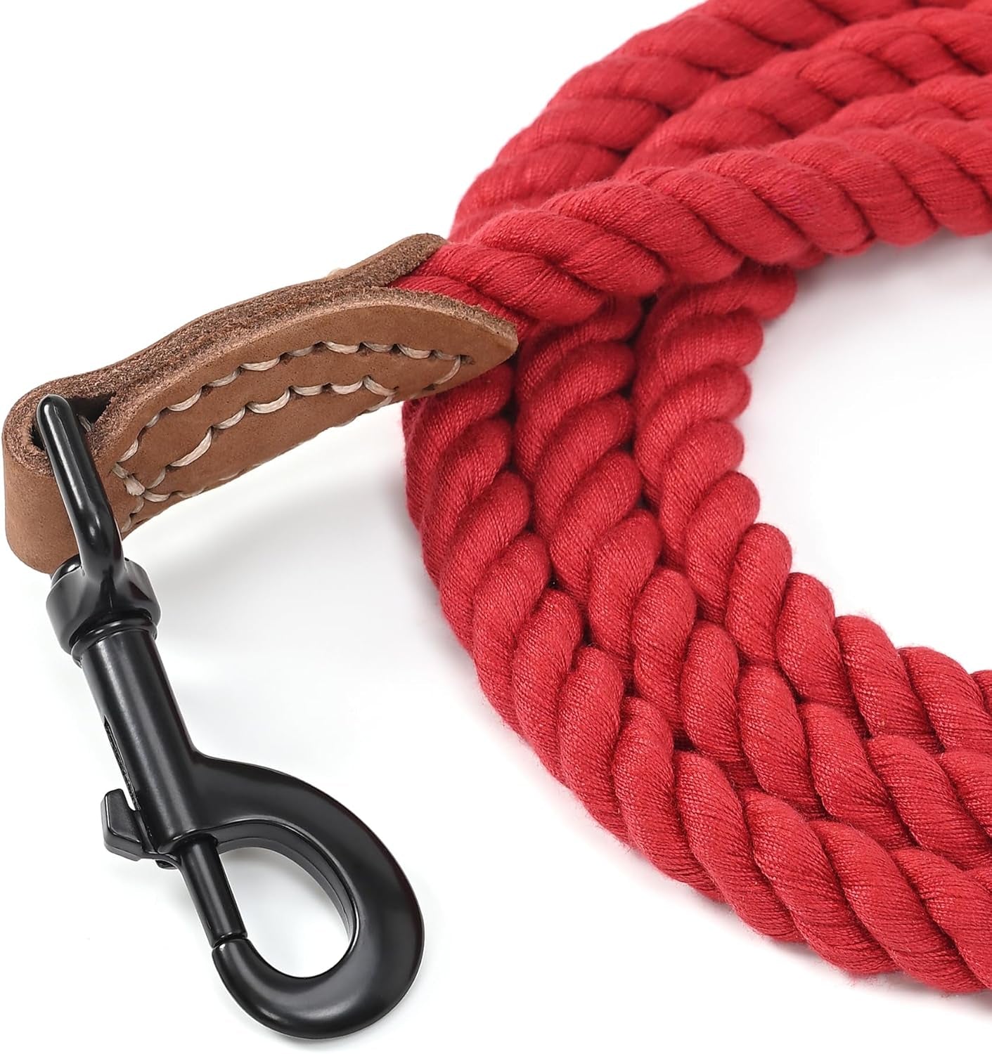 Dog Leash | Braided Cotton Rope Dog Leashes with Leather Tailor Tip | 5 Feet Dog Leash W Heavy Duty Metal Clasp | Wedding Dog Leash (Red, 60 Inches)