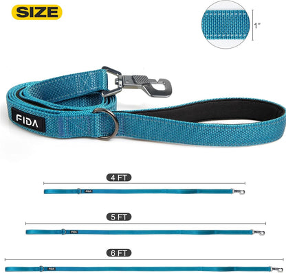 5 FT Heavy Duty Dog Leash with 2 Comfortable Padded Handles, Traffic Handle & Advanced Easy Snap Hook, Reflective Walking Lead for Large, Medium & Small Breed Dogs, Blue