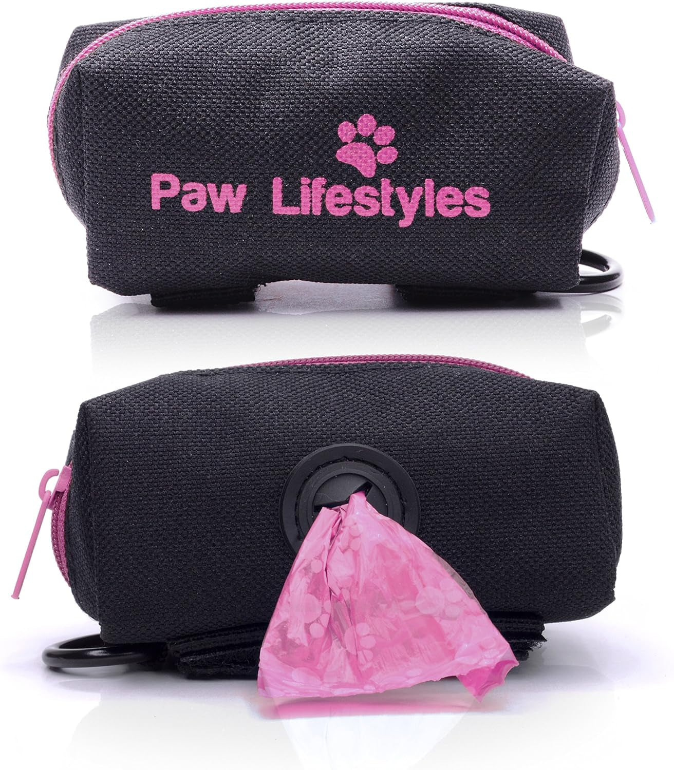 Dog Poop Bag Holder Leash Attachment - Fits Any Dog Leash - Includes Free Roll of Dog Bags – Poop Bag Dispenser (Black and Magenta)