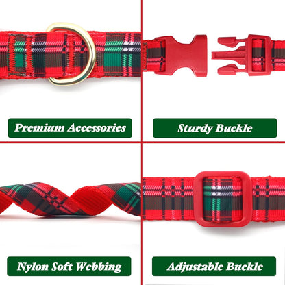 Christmas Dog Collar, Plaid Dog Collar and Cute Glitter Reindeer Antler with Bowtie, Soft & Comfy Xmas Dog Collars, for Large Dogs