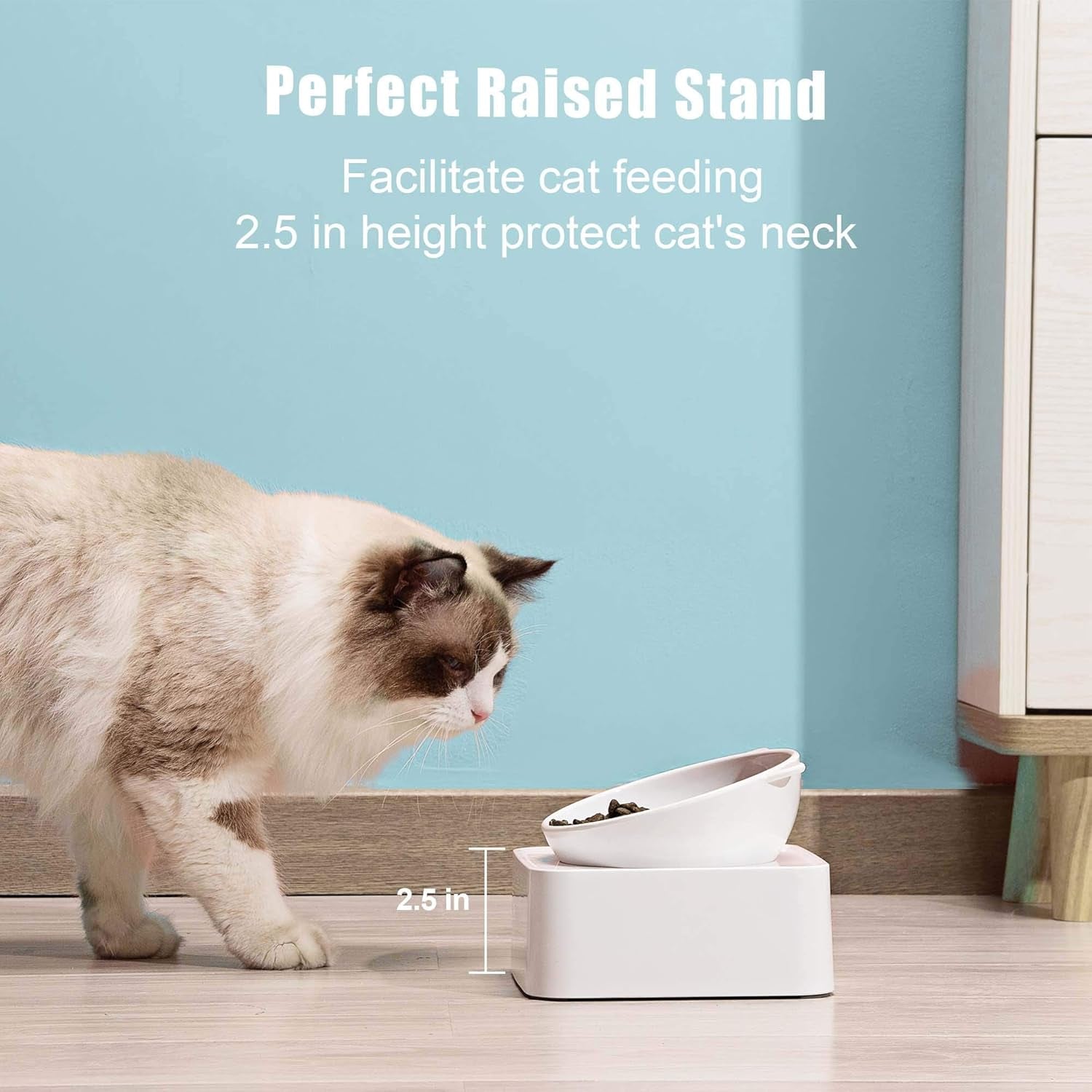 Raised Cat Food Water Bowl Elevated Cat Bowl with Detachable Stand, No Slip Pet Food Feeder Bowl, 0-30°Adjustable Tilted Cat Dog Dish Bowl Stress-Free, Protecting Spine