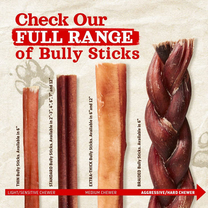 Bully Sticks, Odor-Free, (6 Inch, 12 Ounces), Packaged by Weight, 100% Beef Pizzle Chews, Grass-Fed, Fully Digestible Treats to Keep Your Puppies, Small and Medium Dogs Busy