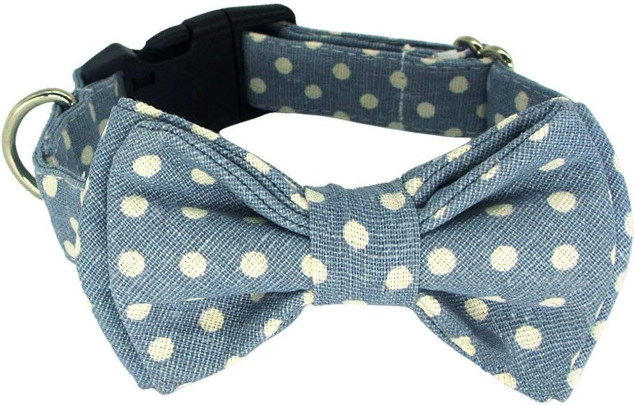 Kebs Kebocis Dog Bow Tie Collar with Detachable Bowtie Adjustable Polka Dots Neck Tie for Medium Dogs, Light Blue