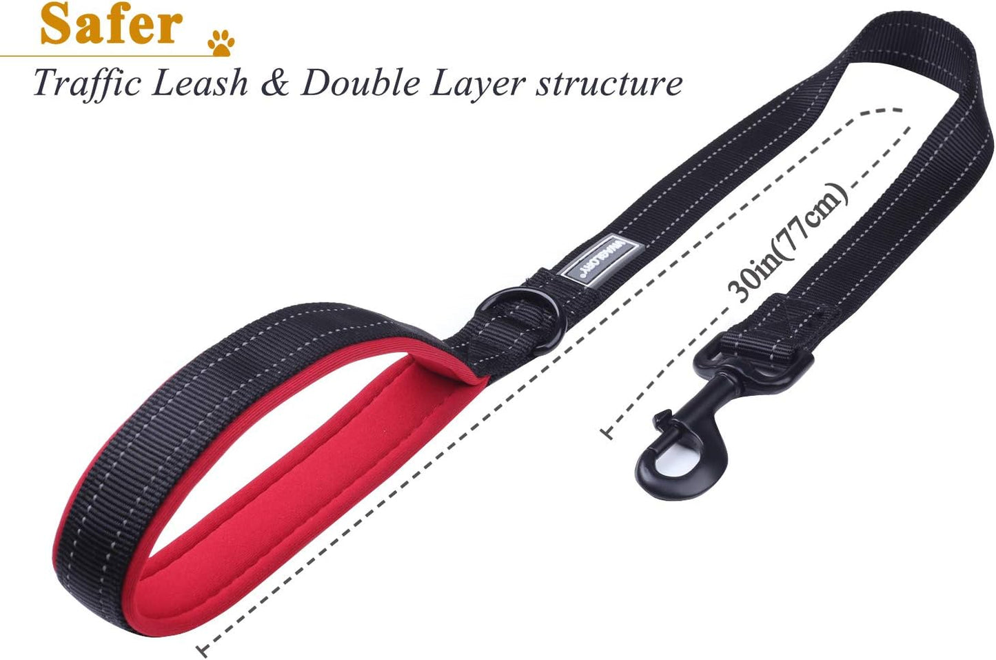 Short Dog Leash, Short Traffic Leash for Dogs, Short Training Leash for Medium & Large Dogs, 30INCH, Black/Red