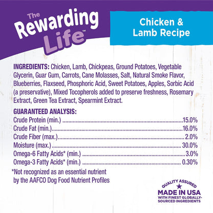 Rewarding Life Grain-Free Soft Dog Treats (Previously Wellbites), Made in USA with Natural Ingredients, Ideal for Training (Chicken & Lamb Recipe, 6-Ounce Bag)