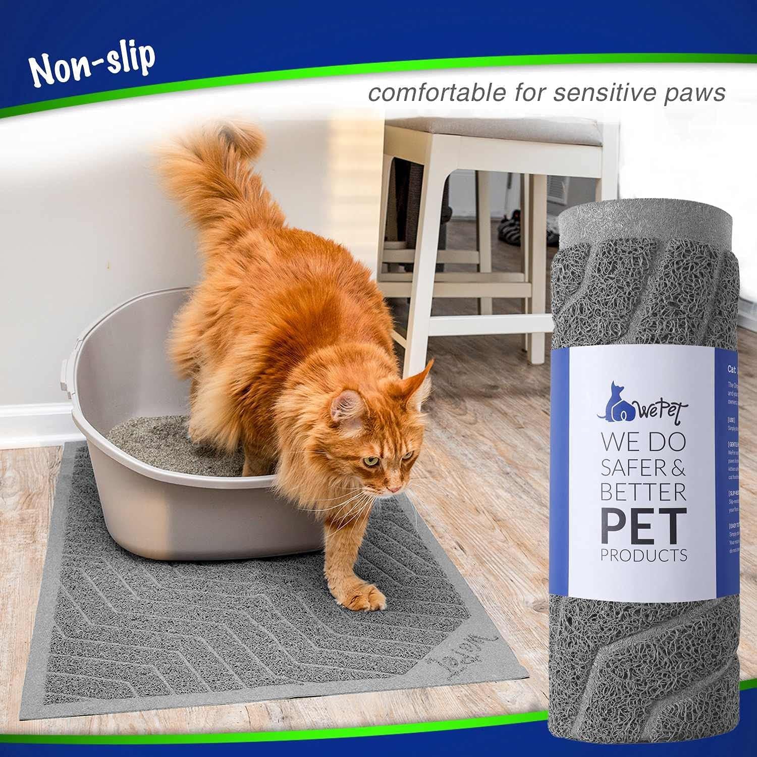 Cat Litter Box Mat(No. 02-2), Kitty Premium PVC Pad, Durable Trapping Rug, Phthalate Free, Urine-Resistant, Scatter Control, L 35 X 23, Grey