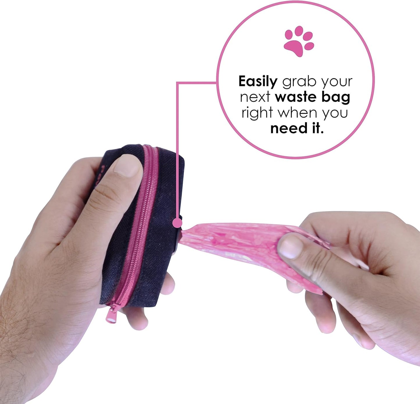 Dog Poop Bag Holder Leash Attachment - Fits Any Dog Leash - Includes Free Roll of Dog Bags – Poop Bag Dispenser (Black and Magenta)