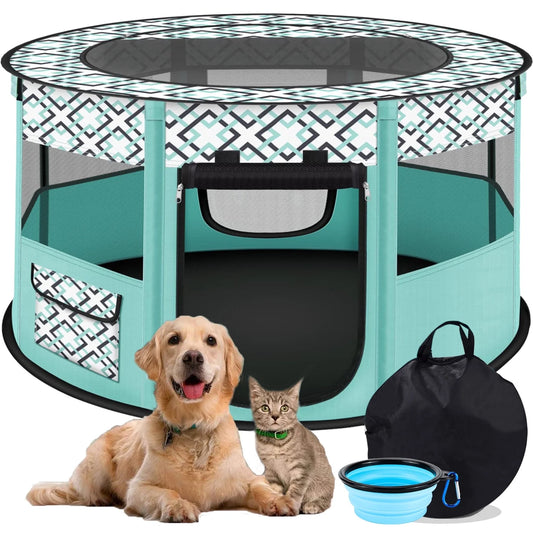 Large Dog Playpen, 44" Diameter 24" Height Pet Playpen, Heavy Duty Portable Exercise Pen Tent for Dog, Cat, Rabbit, Foldable Indoor Outdoor Travel Use, Come with Carrying Case