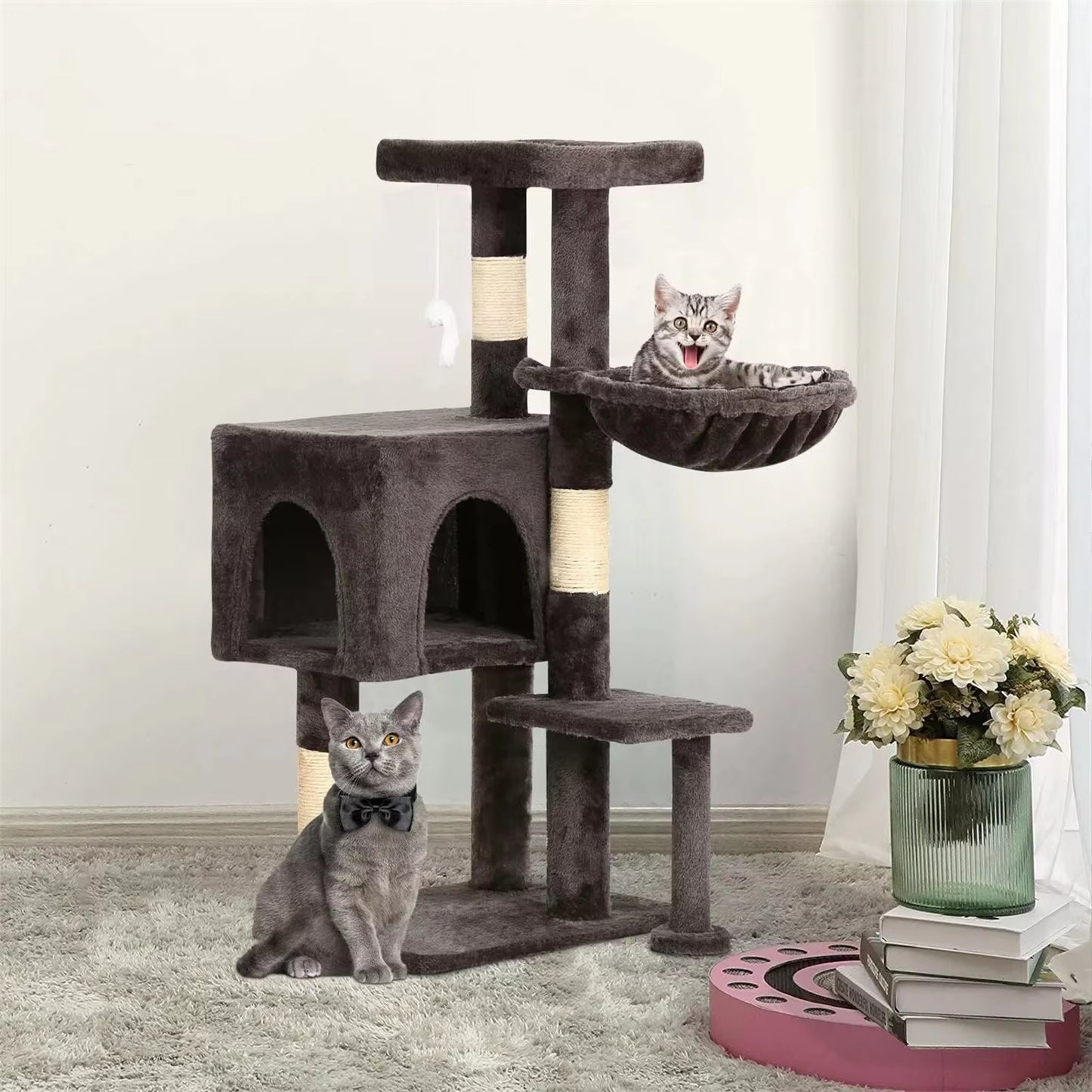 36" Cat Tree Cat Tower Scratching Posts Cat Condo W/Hammock for Indoor Cats Gray