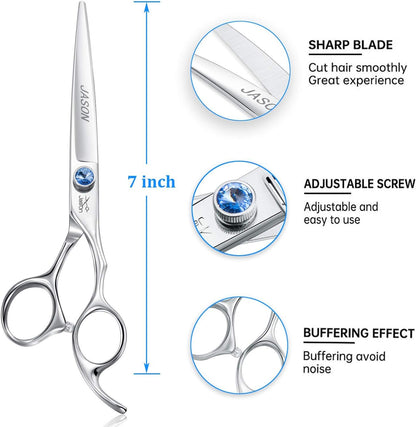 7" Straight Dog Grooming Scissors, Ergonomic Pets Grooming Shears, Premium Cats Trimming Kit with Offset Handle and Jewelled Screw, Sharp, Comfortable