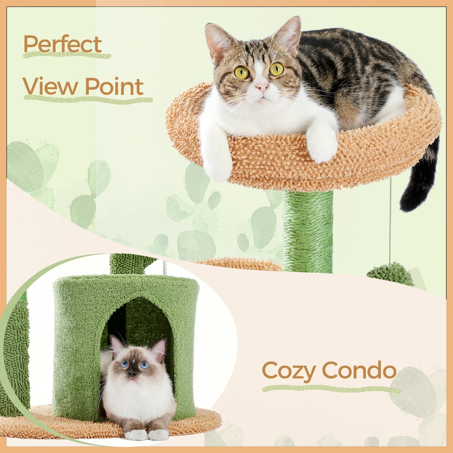 Festive Cat Scratching Post Cactus Tree Tower with Sisal Rope Cat Climbing Frame with Christmas Decoration