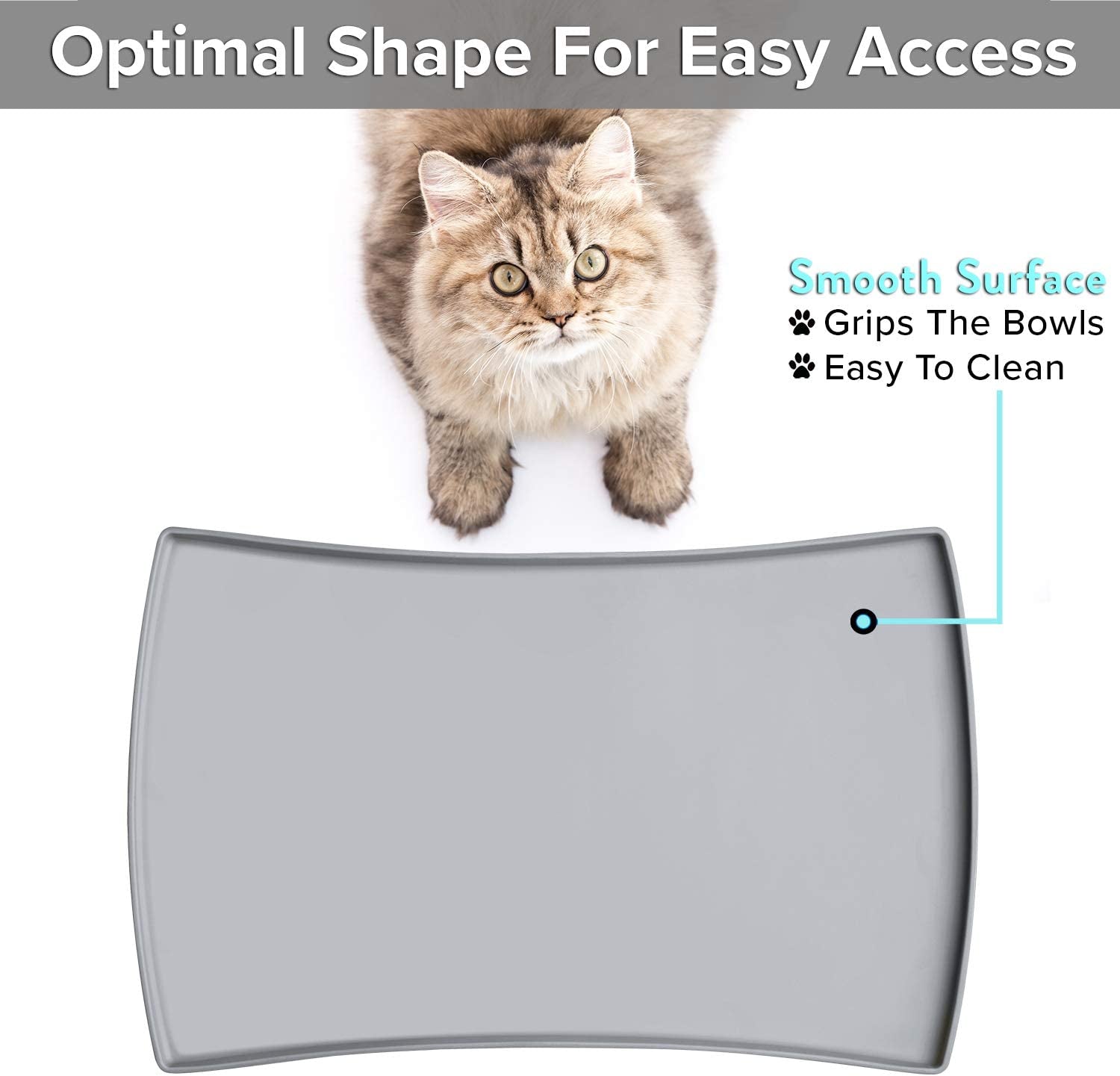 Cat Food Mat, Small & Large Pet Food Mat, 100% Waterproof Cat Mat for Food and Water, Silicone Mat for Cat Bowls, Non-Slip Mat for Cat Food and Water Bowl or Cat Water Fountain (Small, Gray)