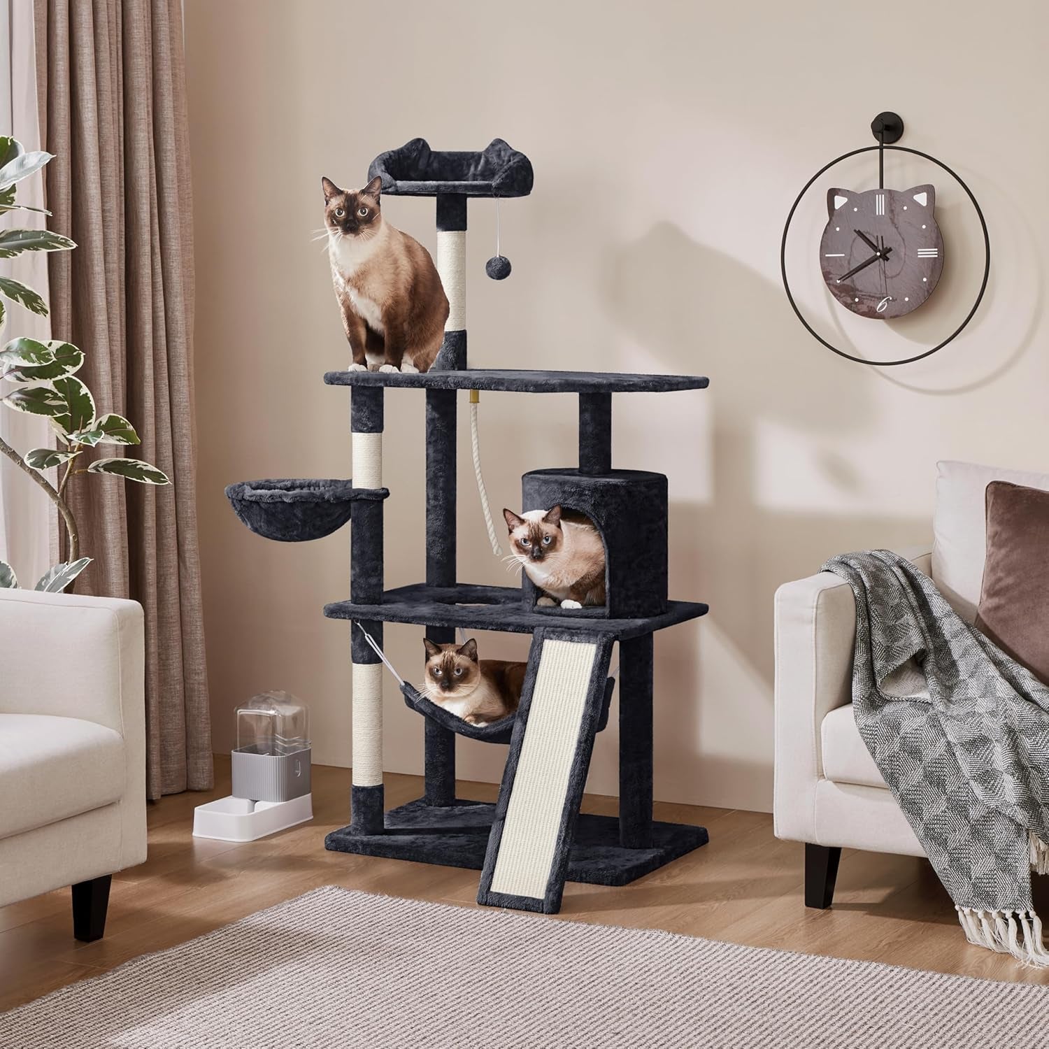 63.5In Multi-Level Cat Tree Tower Condo with Scratching Posts, Platform & Hammock, Cat Activity Center Play Furniture for Kittens, Cats & Pets