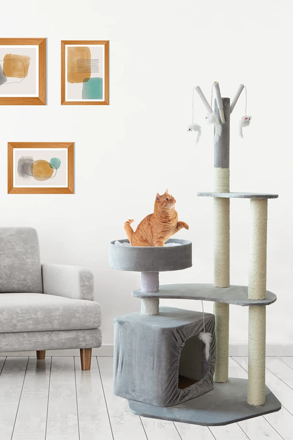 52'' Cat Tree Cat Tower with Scratching Post/Condo/Perch/Platform,Tall Cat Tree for Large Cats and Kitties, Cat Tree House for Indoor Cats