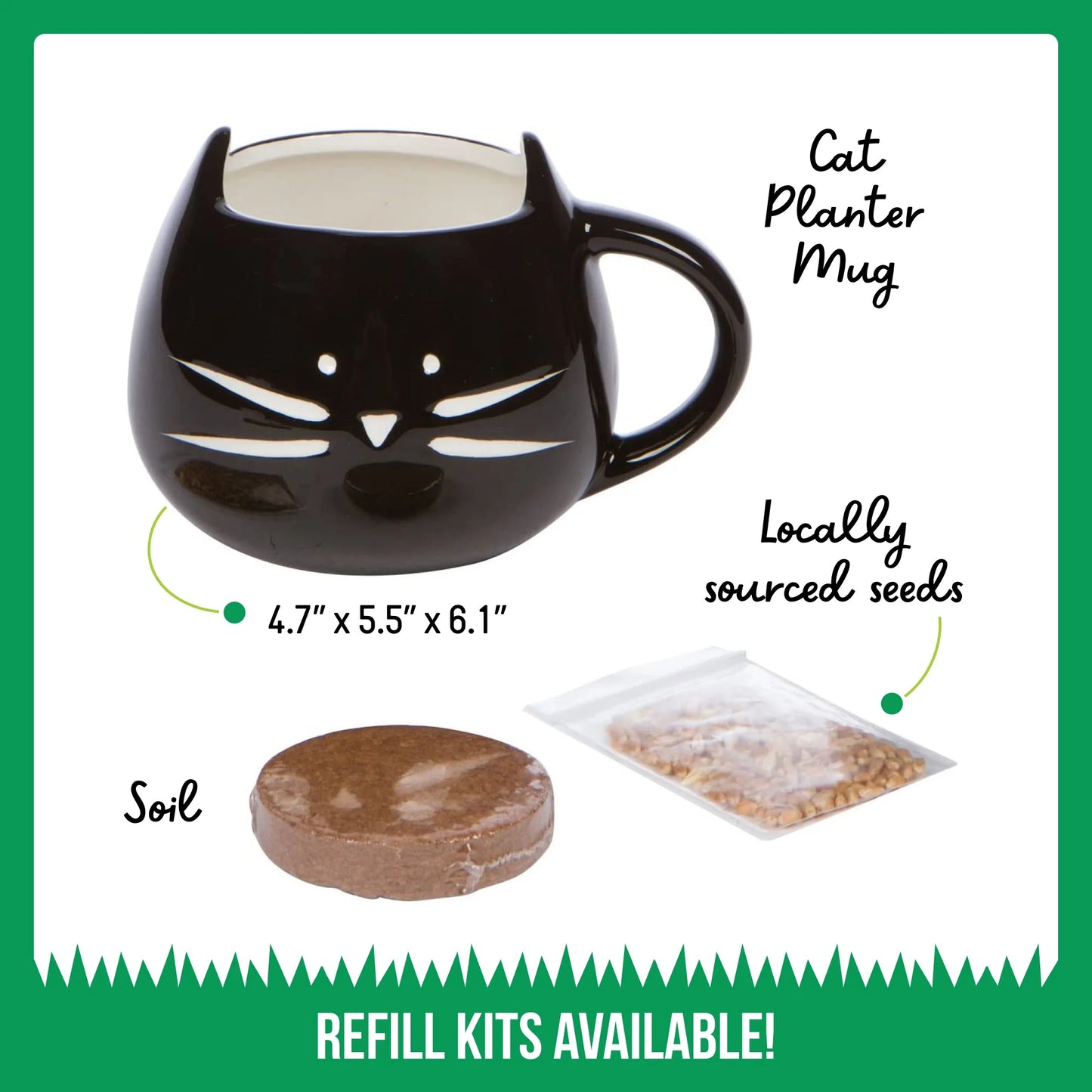 Organic Cat Grass Growing Kit with Black Cat Mug Planter