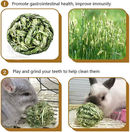 Bunny Grass Toy Natural Timothy Grass Small Animal Activity Play Chew Ball for Rabbits Hamster Guinea Pigs Gerbils(4 Pack)