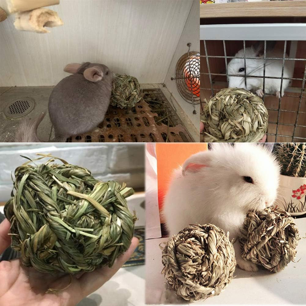 Bunny Grass Toy Natural Timothy Grass Small Animal Activity Play Chew Ball for Rabbits Hamster Guinea Pigs Gerbils(4 Pack)