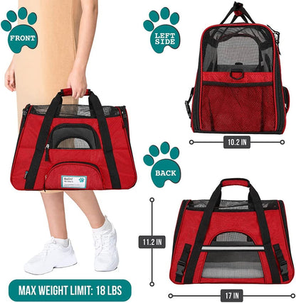 Airline Approved Pet Carrier for Cat, Soft Sided Dog Carrier for Small Dogs, Cat Travel Supplies Accessories for Indoor Cats, Ventilated Pet Carrying Bag Medium Large Kitten Puppy, Small Red