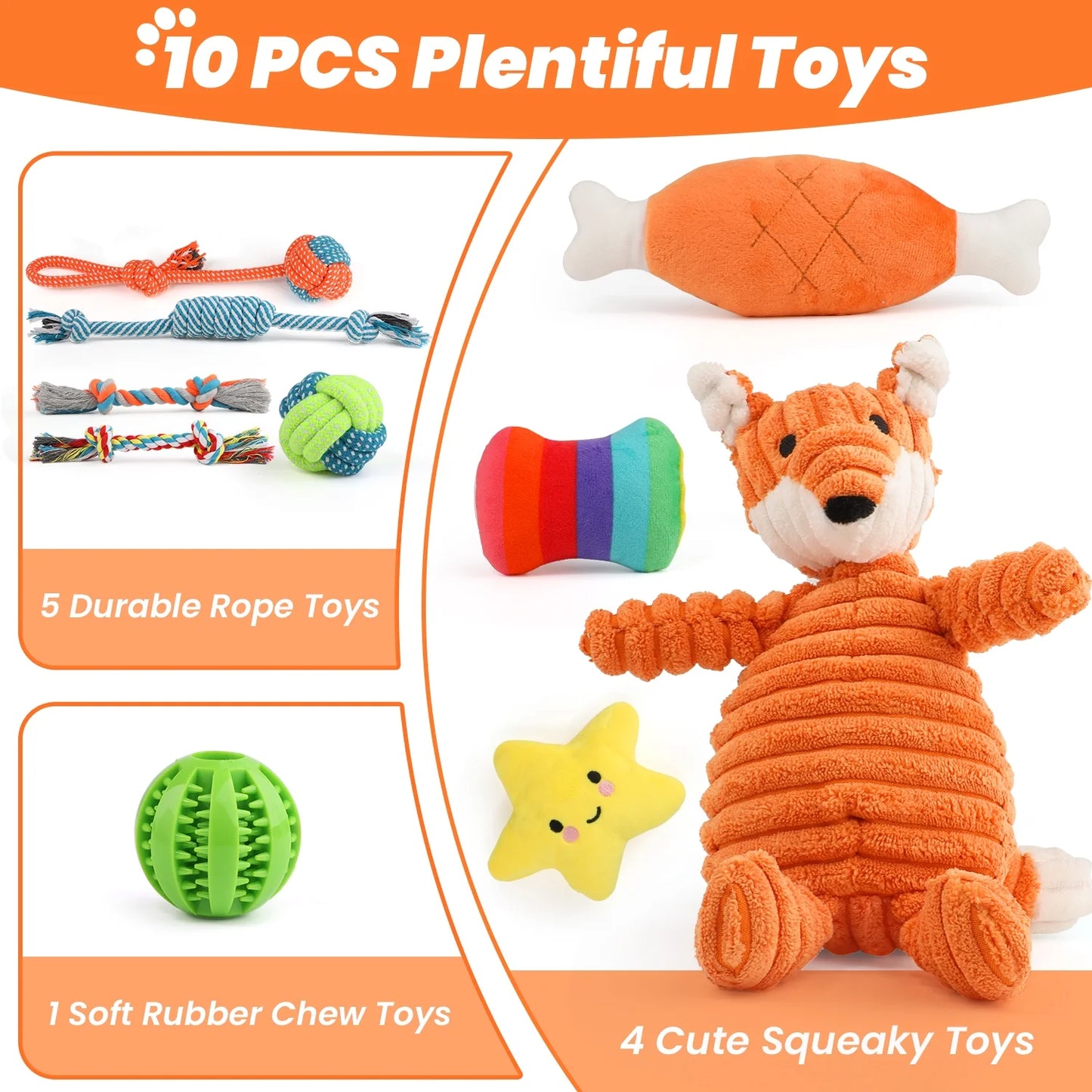 Dog Toys for Small Dogs ,10 Pack Puppy Chew Toys for Teething and Training with Plush Squeaky Toys, Treat Ball and Rope Toys to Keep Them Busy