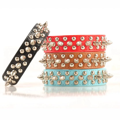 Spiked Studded Leather Dog Collar Rivets Pet Small Large Cat Pit Bull Adjustable