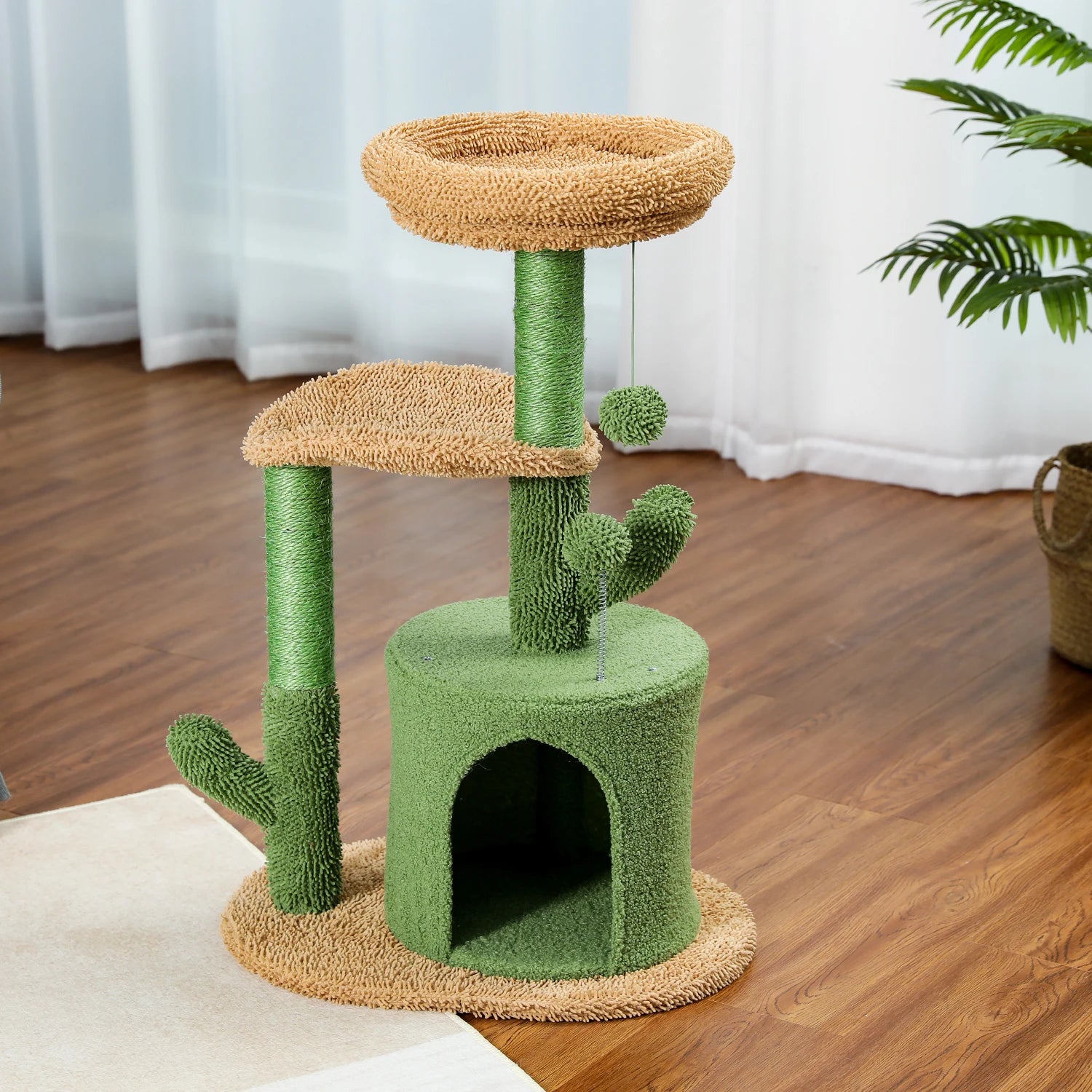 Festive Cat Scratching Post Cactus Tree Tower with Sisal Rope Cat Climbing Frame with Christmas Decoration